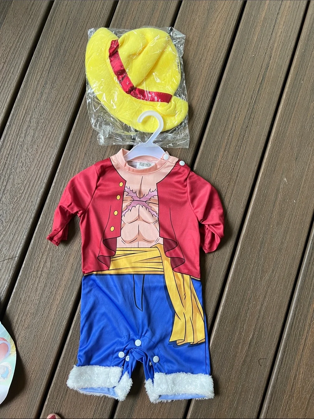 One Piece Luffy Infant Costume Romper with Yellow hat  7-12 month